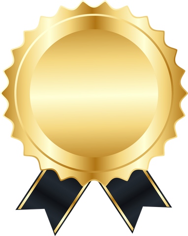 Golden badge with ribbon